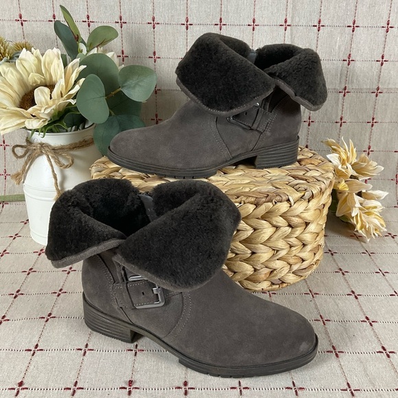 Naturalizer Shoes - Naturalizer “Sutton” Brown Suede Leather Faux Fur Ankle Boots Size 5M NWOB